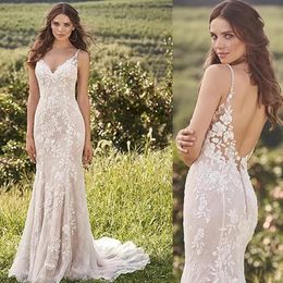 New 2024 Mermaid Dresses Deep V Neck Sexy Backless Bridal Gowns Spaghetti Full Lace Appliques Wedding Dress 328 328