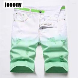 Men's Jeans Y2K Gradient Color Fashion Holes Ripped Zipper Summer Shorts Men Quality Elastic Slim Fit Straight Denim Street