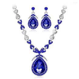 Necklace Earrings Set Exaggerated Style Bridal Jewelry Blue Gemstone And Earring For Women