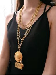 Chains Vintage Brass Gold Plated Straw Hat Bag Pendant Long Necklace Everything Sweater Chain