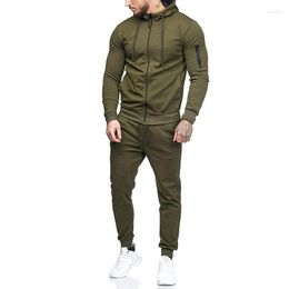 Men's Tracksuits Men 2 Pieces Tracksuit Autumn Winter Zipper Hooded Drawstring Pants Sets Male Slim Casual Fashion Solid Colour Fitness