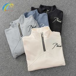Blue Brown Black Apricot Grey Sweatshirts Men Women Best Quality Embroidered Half Zipper Pullovers With Tags T230806