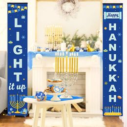 Banner Flags Happy Hanukkah Door Porch Sign Banners Decorations Hanukkah Hanging Welcome Sign for Home Holiday Party Outdoor Decor 230804