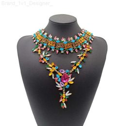 Strands Strings New 7 Colours Maxi Crystal Choker Necklace for Women Flowers Statement Necklace Pendants Chunky Collar Jewellery Gifts Wholesale L230806