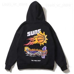 Harajuku Letter Flame Basketball Skull Graffiti Pullover Fleece Hoodies Men and Women Streetwear Casual Loose Hooded Sweatshirts T230806