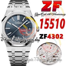 ZF aps15510 50th Anniversary A4302 Automatic Mens Watch 41MM Ultra-thin 10.5mm Blue Textured Dial Stick Markers Stainless Bracelet Super Edition eternity Watches
