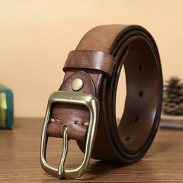 Belts 3.3cm Luxury Leather Men's Belt High-quality Jeans Cargo Pants Brand Design Needle Buckle Copper