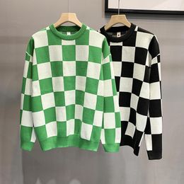 Men's Sweaters Polyester Fiber Vibrato Live Broadcast Explosion Style Checkerboard Round Neck Pullover Sweater