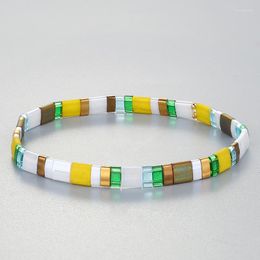 Charm Bracelets C.QUAN.CHI Tila Colourful Beaded Handmade Stretch Transparent Crystal Tile Elastic Jewellery For Women