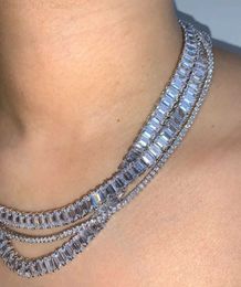 Strands Strings 15" 16" Iced out ice women chain 4*6mm square cz tennis choker necklace hip hop ice Jewellery L230806
