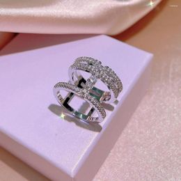 Cluster Rings 925 Sterling Silver Creative I-Shaped Geometric Solid White Zircon Ring For Ladies Valentine's Day Cupid's Sword Jewellery Gift