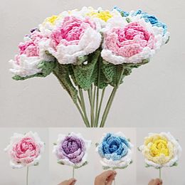 Decorative Flowers Rose Flower Hand-woven Imitation Crochet For Mother's Day Simulation Valentine's Gift Knitting Bouquet