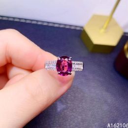 Cluster Rings 925 Pure Silver Chinese Style Natural Pyrope Garnet Women's Classic Oval Adjustable Gem Ring Fine Jewellery Support Detect