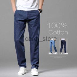 Men's Jeans 2023 Summer Classic 100%Cotton Men's Jeans Thin Loose Straight Denim Pants Blue Business Dad Trousers Male Large Size 35 40 42 J230806