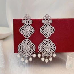 Dangle Earrings Luxury Court Banquet Long Micro-inlay Beautiful Mini Cubic Zirconia Jewelry Fashion Women Wedding Bride Drop Earring