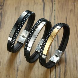 Link Bracelets Men's Fashion Bracelet Simple Creative Retro Stainless Steel Leather PU Woven Trend Travel Birthday Gifts