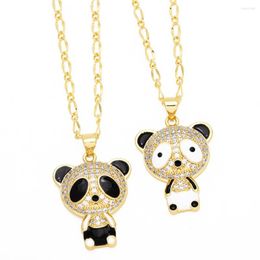 Pendant Necklaces FLOLA Black White Panda For Women Copper CZ Crystal Animal Cute Jewellery Friends Gifts Nkeu98