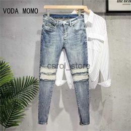 Men's Jeans Fashion Street Style Ripped Skinny Jeans Men Vintage wash Solid Denim Trouser Mens Casual Slim fit pencil denim Pants hot sale J230806