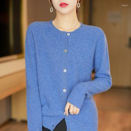 Women's Knits High End Pure Wool Sweater Women Autumn Fashion Long Sleeve Cashmere Knitted Soft O-Neck Cardigans Winter Ladies Coat