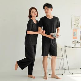 Women's Sleepwear Couple Home Clothes Short Sleeved 2 Pieces Pajamas Set For Women Ice Skin Silky Outside Men Shorts And Blouse