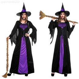 Theme Costume Halloween Witch Vampire Comes for Women Adult Scary Purple Carnival Party Performance Drama Masquerade Clothing with Hat L230804