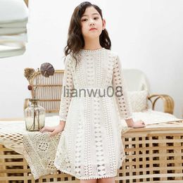 Girl's Dresses Kids Dresses White Wedding Party Dress Long Sleeve Teenage Girl Lace Dress Fashion Children Clothing DT262 x0806