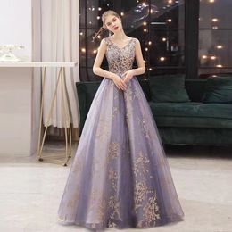 New Plus Size Pueple Sparkly Sequins Prom Dresses Long Lace Up Sexy Blingbling Gold Purple Evening Elegant V Neck Tail Party Gowns Women Formal Dress 403