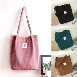 Evening Bags Corduroy Shoulder Bag For Women Cotton Cloth Handbag Solid Colour Eco Shopping Orangnizer Reusable Large Shopper Totes