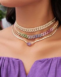 Strands Strings Adjusted size Rainbow Colourful cubic zirconia cz Miami cuban link chain choker necklace gold rose gold Rock HIP HOP collar chain L230806