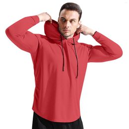 Men's Hoodies Exercise Pullover Solid Colour Drawstring Sweetshirts Long Sleeve Running Training Clothes Loose Sports Leisure Clothing