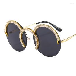 Sunglasses 2023 Luxury Round Women Fashion Brand Design Unique Nose Ring Sun Glasses Vintage Ocean Lens Diamond Eyewear Unisex