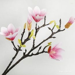 Decorative Flowers 3D Real Touch High Simulation Magnolia Artificial Silicone Flower Hand Feel / Felt Quality Magnolias Orchids