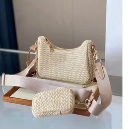 Designer Fashion Luxury Women's Crossbody Shoulder Bags Good Texture Portable Three-in One Straw Women Woven Bag