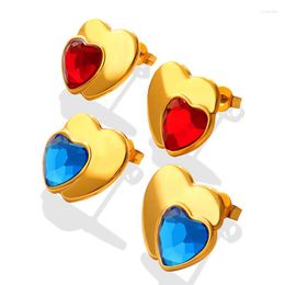 Stud Earrings 2023 Love Crystal Blue Red Simple Ear Jewellery For Women Bff Accessories Party Earring Gift Girls