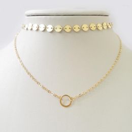 Choker 2023 Fashion Dainty Gold-Color/Silver Plated Sequins Little Charm Pendant Two Layers Necklace For Women