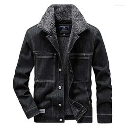 Men's Jackets Men Cargo Winter Warm Denim Fleece Lined Outdoor Thermal Jeans Coats Size M-5XL Windbreak