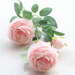 Decorative Flowers 60cm White Peonies Artificial Flower Peony Silk Bouquet For Wedding Home Decoration 3 Heads Rose