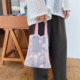 Shopping Bags Transparent Embroidered Light Clear Tote Female Simple Shoulder Mesh Eco Fruit Bag Purse For Girls