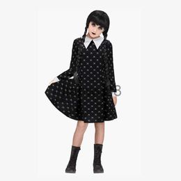 Girl's Dresses Addams Family Wednesday Dress For Teen Girl Cosplay Costume Halloween Children Up Print Gothic Frock Kid Casual Tunic x0806