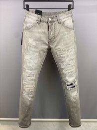 Men's Jeans Italy White Concise Cool Style Scratched Ripped Fashion Pencil Pants 9832#