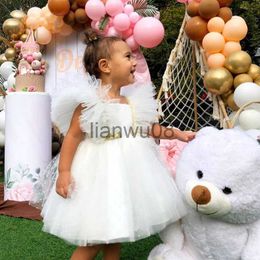 Girl's Dresses Summer Baby Girls Dresses Fly Sleeve Bow Birthday Gown Infant Party Tulle Tutu Princess Newborn Birthday Toddler Gril Clothes x0806