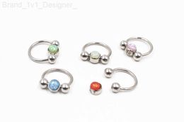 Nose Rings Studs 50pcs/lot Free Shipping Opal Gems Nose Ear Lip/Nipple Ring Ear Cartilage Helix Cartilage Hoop Rings Septum16g BCR Body Jewelry L230806