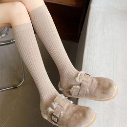 Women Socks Autumn Fashion Stockings Cotton Knitted Solid Colour Long Japanese Style High School Girls Knee
