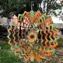 Decorative Objects Figurines Beating Wind Spinner Indoor Outdoor Colorful Birds And Flowers Metal Mirror Stainless Steel 3D Rotating Windchime 230804