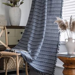 Curtain Cotton Linen Boho Blue Geometric Fringe Window Blackout Drapes For Living Room Bedroom Kitchen Door