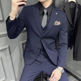 Men's Suits (Blazer Vest Pants) Boutique Fashion Business Italian Style Slim Korean Version Casual Wedding Formal 3-piece Set