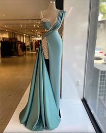 New Sexy Evening Dresses Formal Prom Party Gown Mermaid V-Neck Floor-Length Sweep Train Beaded Crystal long Backless Split Custom