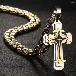 Pendant Necklaces Vintage Stainless Steel Fleur-de-lis Cross Pendants Long Byzantine Chain Men Jewelry NC07