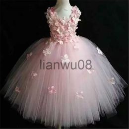 Girl's Dresses Girls Pink Flower Petals Fairy Dress Kids Tutus Tulle Dress Ball Gown with Strap Children Birthday Wedding Party Costume Dresses x0806