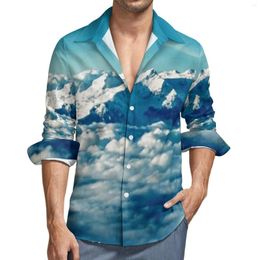 Men's Casual Shirts Himalayas Mountain Shirt Man Blue Sky Print Aesthetic Blouses Long Sleeve Vintage Oversized Top Birthday Present